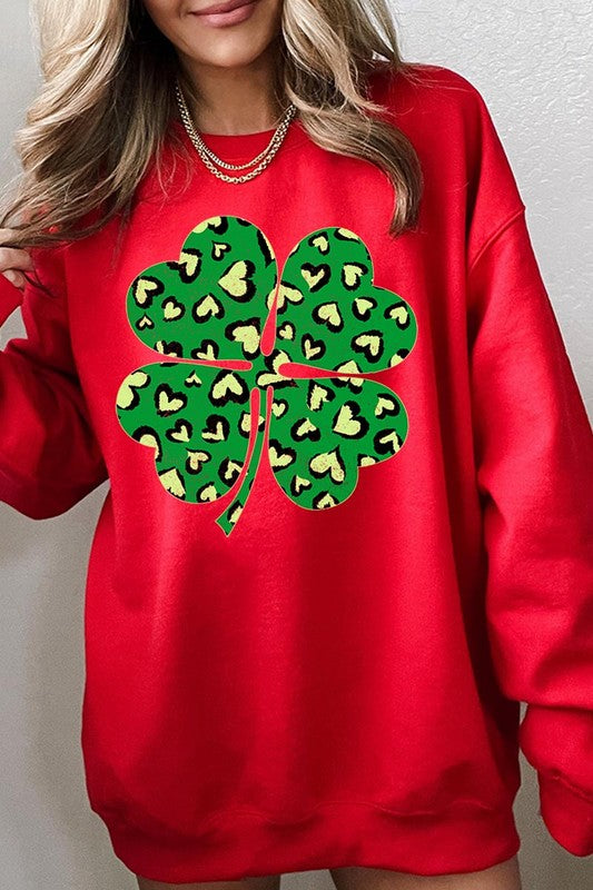 Four Leaf Clover Graphic Fleece Sweatshirt